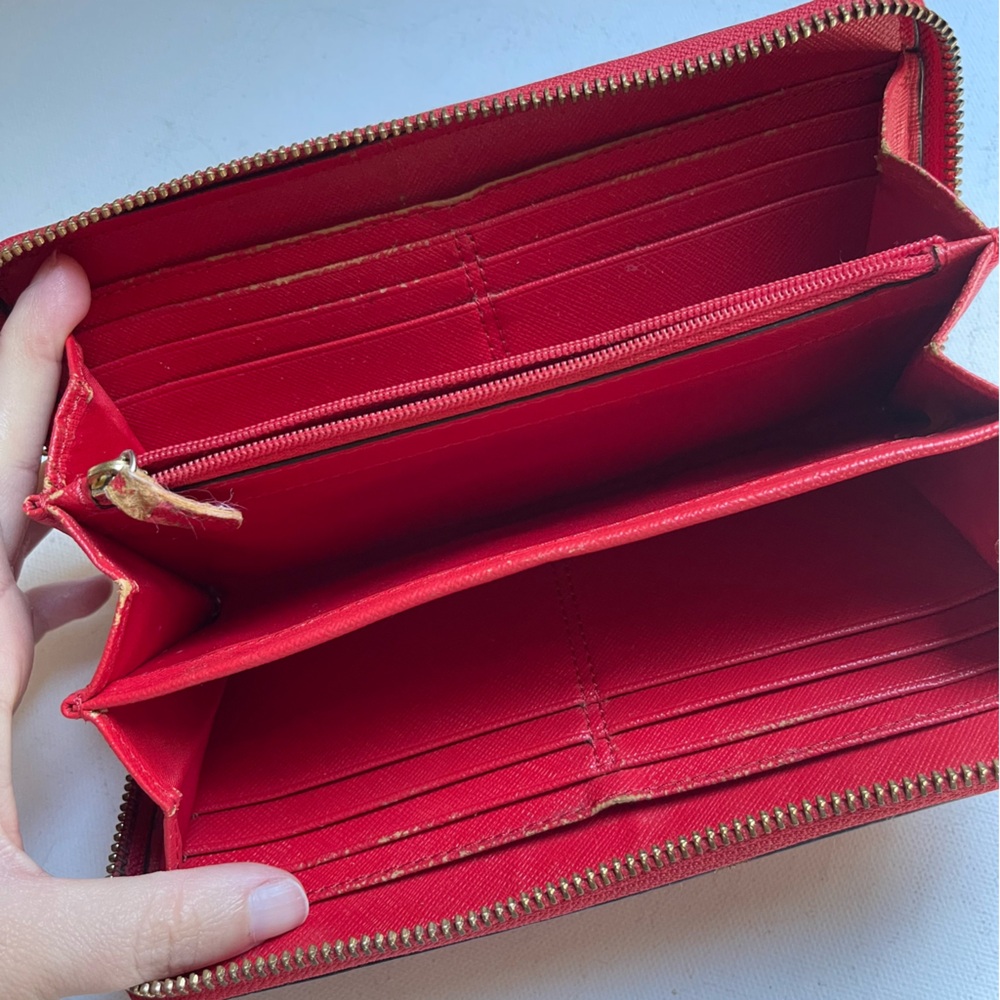 Coach Red Saffiano Leather Long Continental Zippy Wallet ID Cards Pockets - Picture 6 of 12